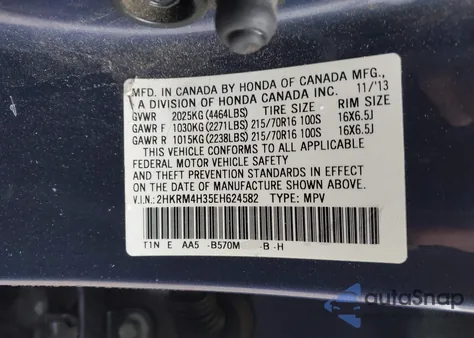 2014 Honda Cr-V Lx from USA, damaged, VIN 2HKRM4H35EH624582